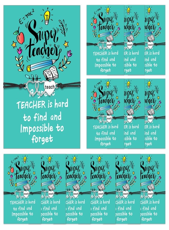 Highergo 12 Pcs Teacher Bracelets Bulk Teacher Appreciation Gifts for Women Men Blessing Card Adjustable Bracelets Teaching Wish Bangles for Thank You Appreciation Idea Gifts Graduation Birthday - Image 1